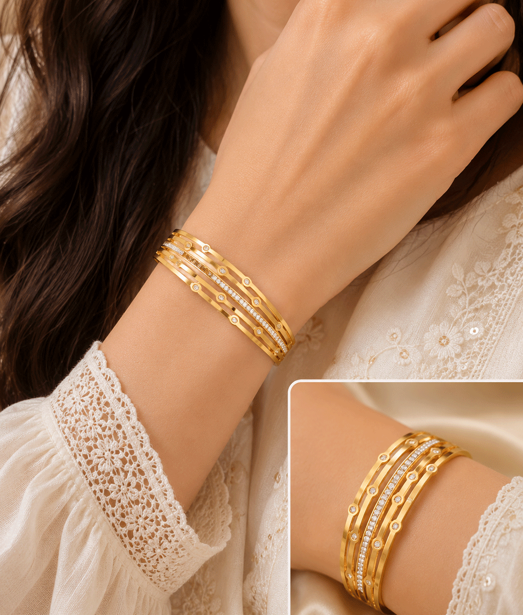 Luxury Crystal Stripe Gold Bangle