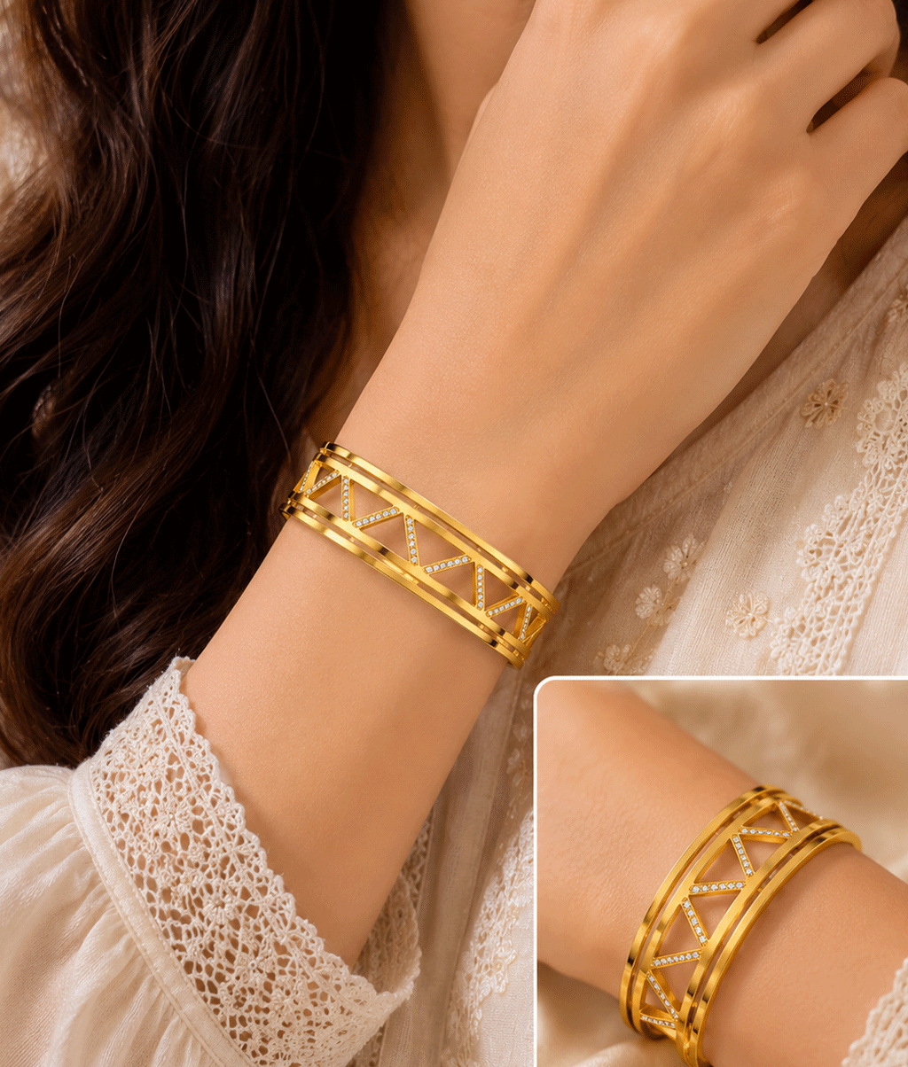 Imperial Geometric Crystal Gold Bangle