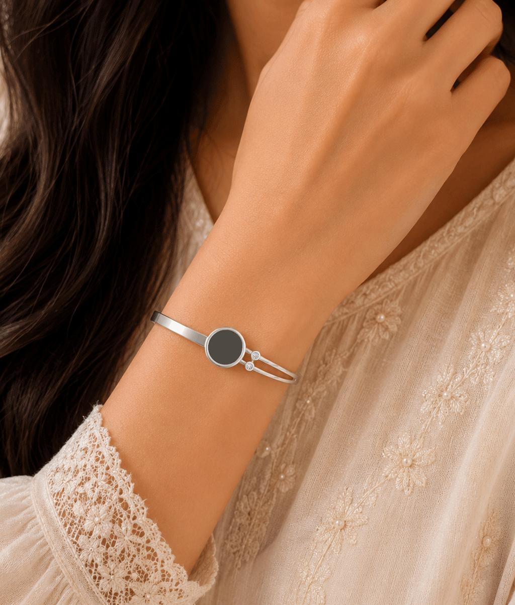 Silver Eclipse Crystal Open Bangle