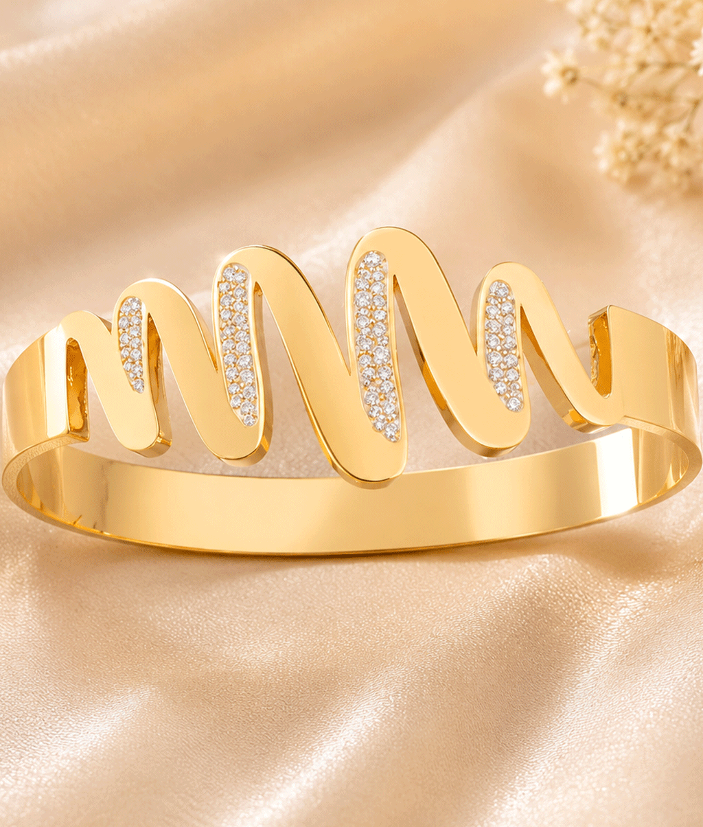 Golden Wave Crystal Cuff Bracelet