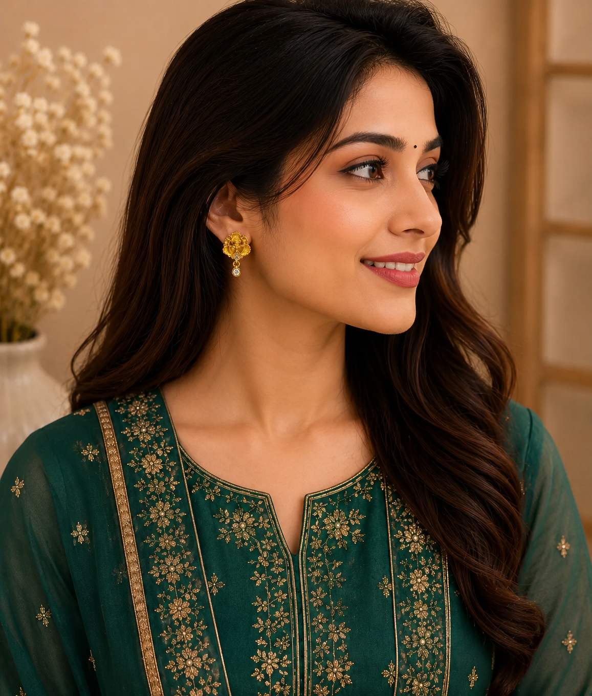 
Golden Bloom Crystal Drop Earrings