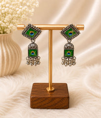 Peacock Plume Jhumka Earrings
