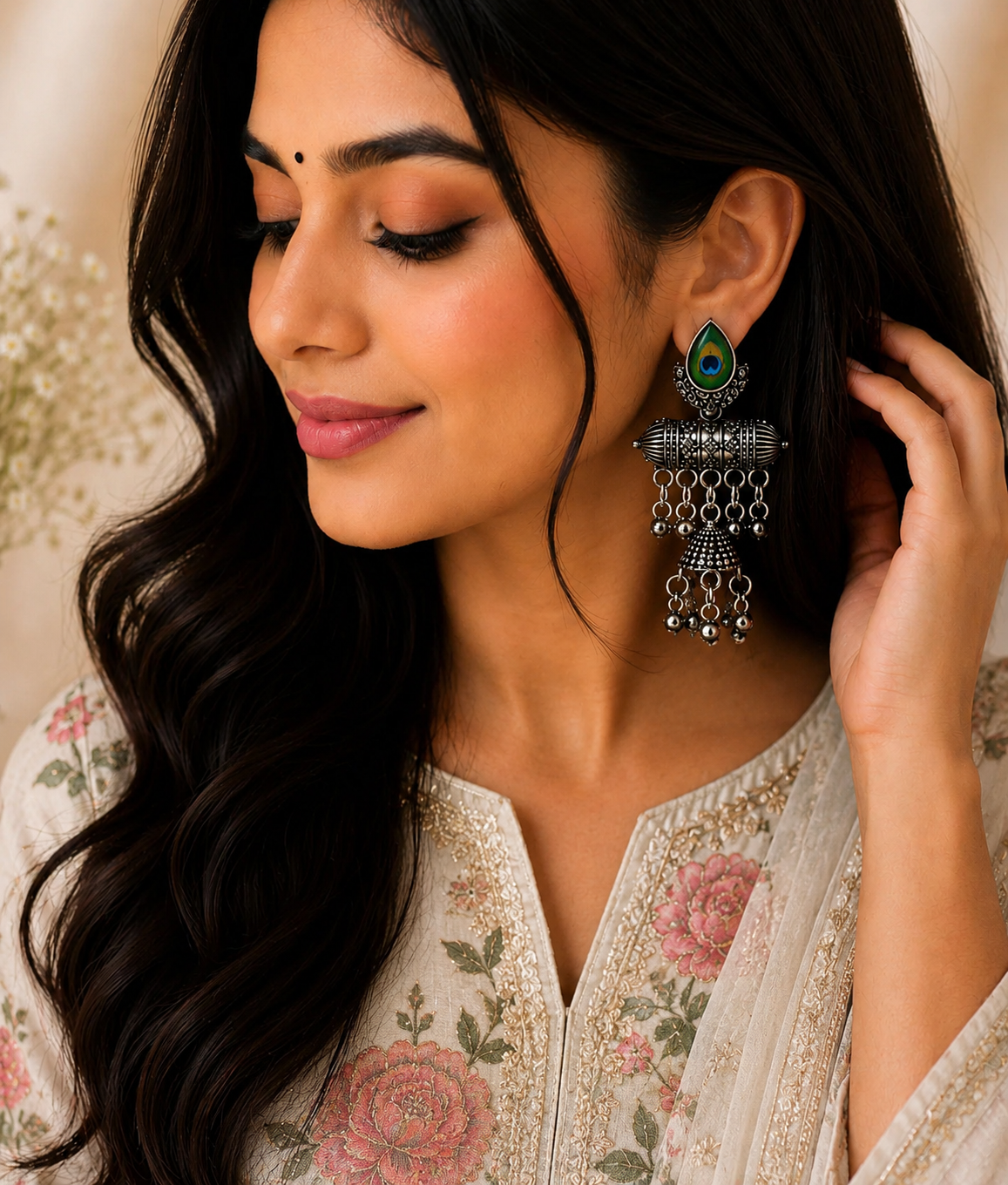Peacock Tabeez Jhumka Earrings