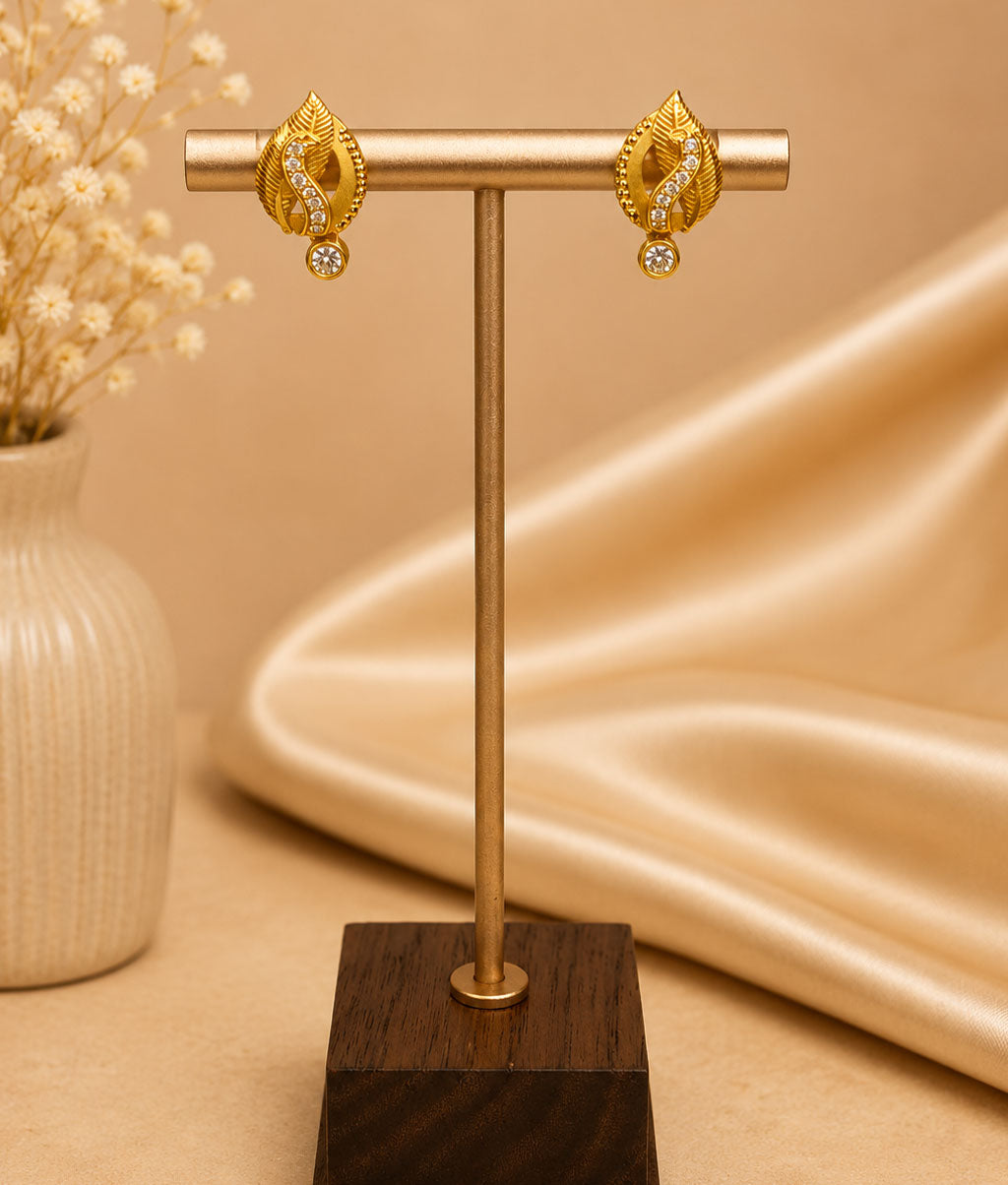 Golden Leaf Sparkle Stud Earrings