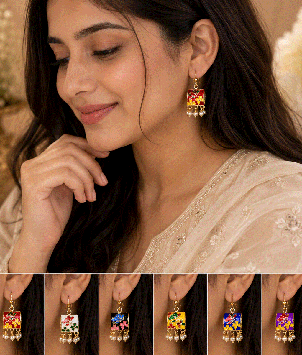 Red Blossom Pearl Charm Earrings