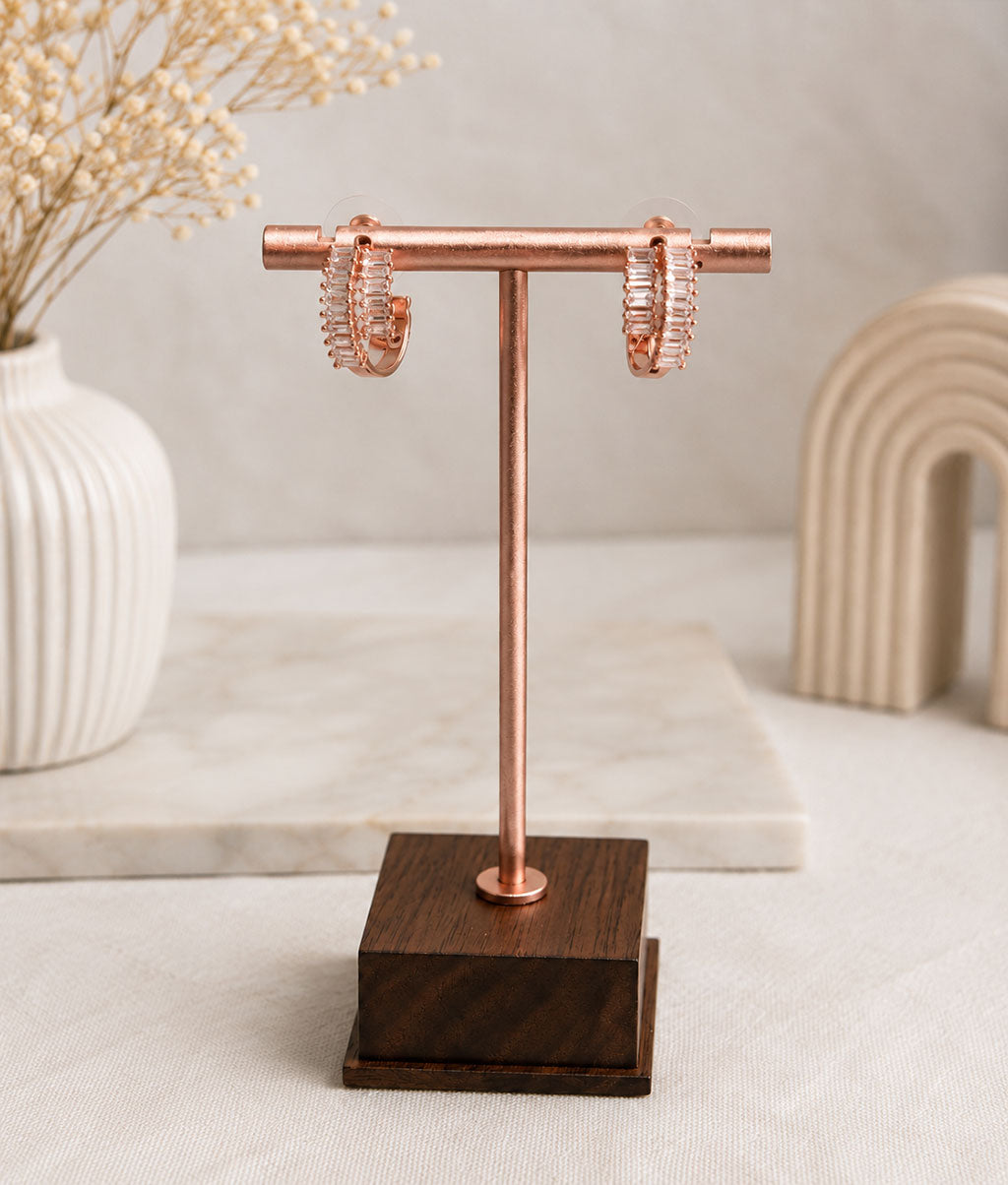 Rose Gold Baguette Crystal Hoop Earrings