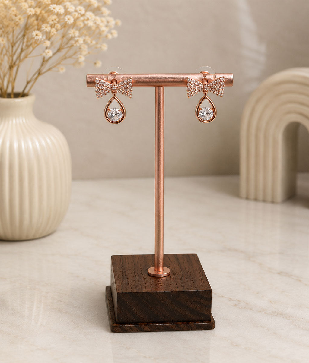 Rose Gold Bow Crystal Drop Earrings