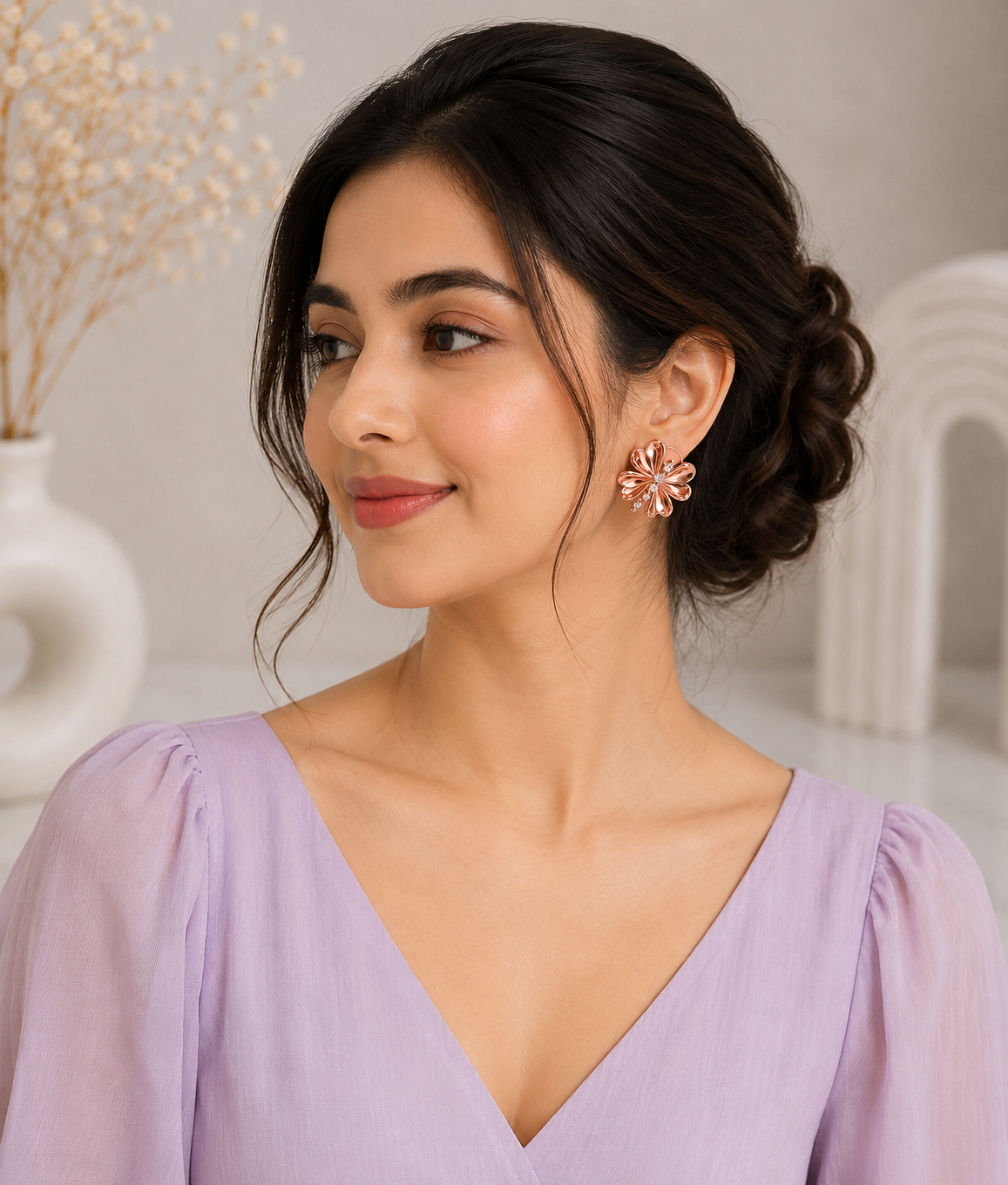 Rose Gold Floral Statement Stud Earrings