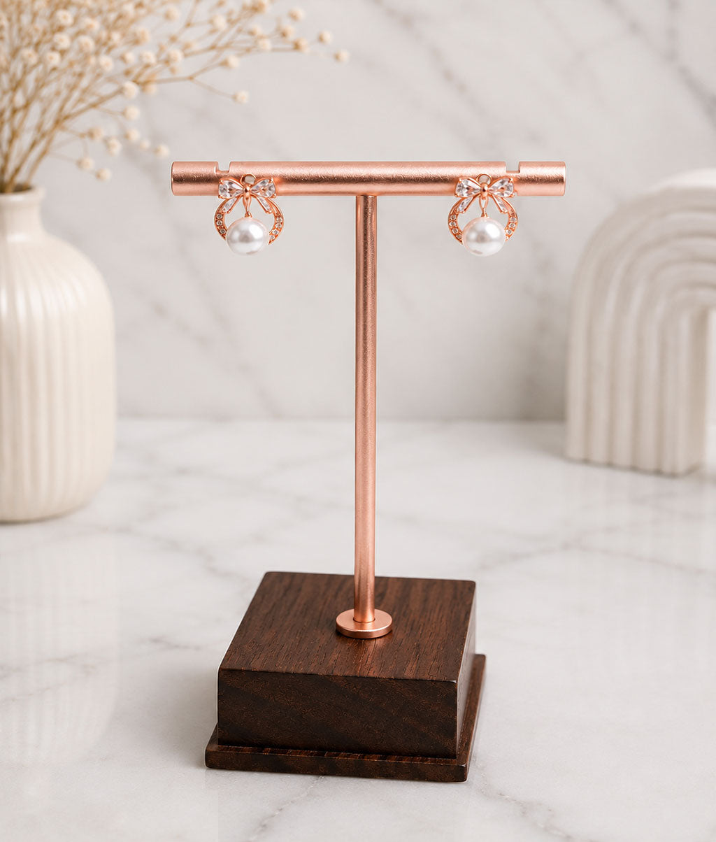 Rose Gold Pearl Drop Bow Earrings
