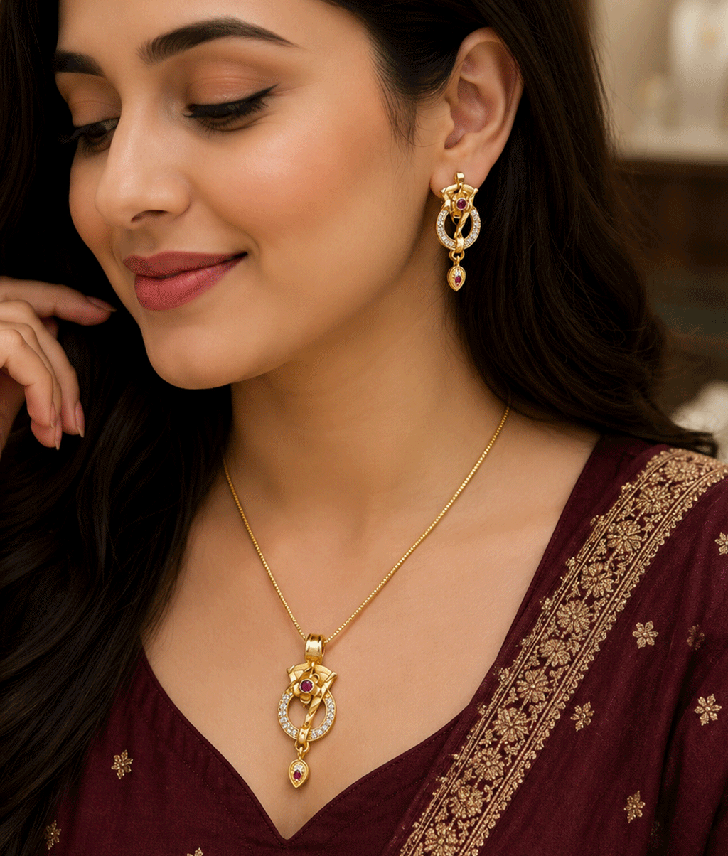 Royal Crown Ruby Pendant Set