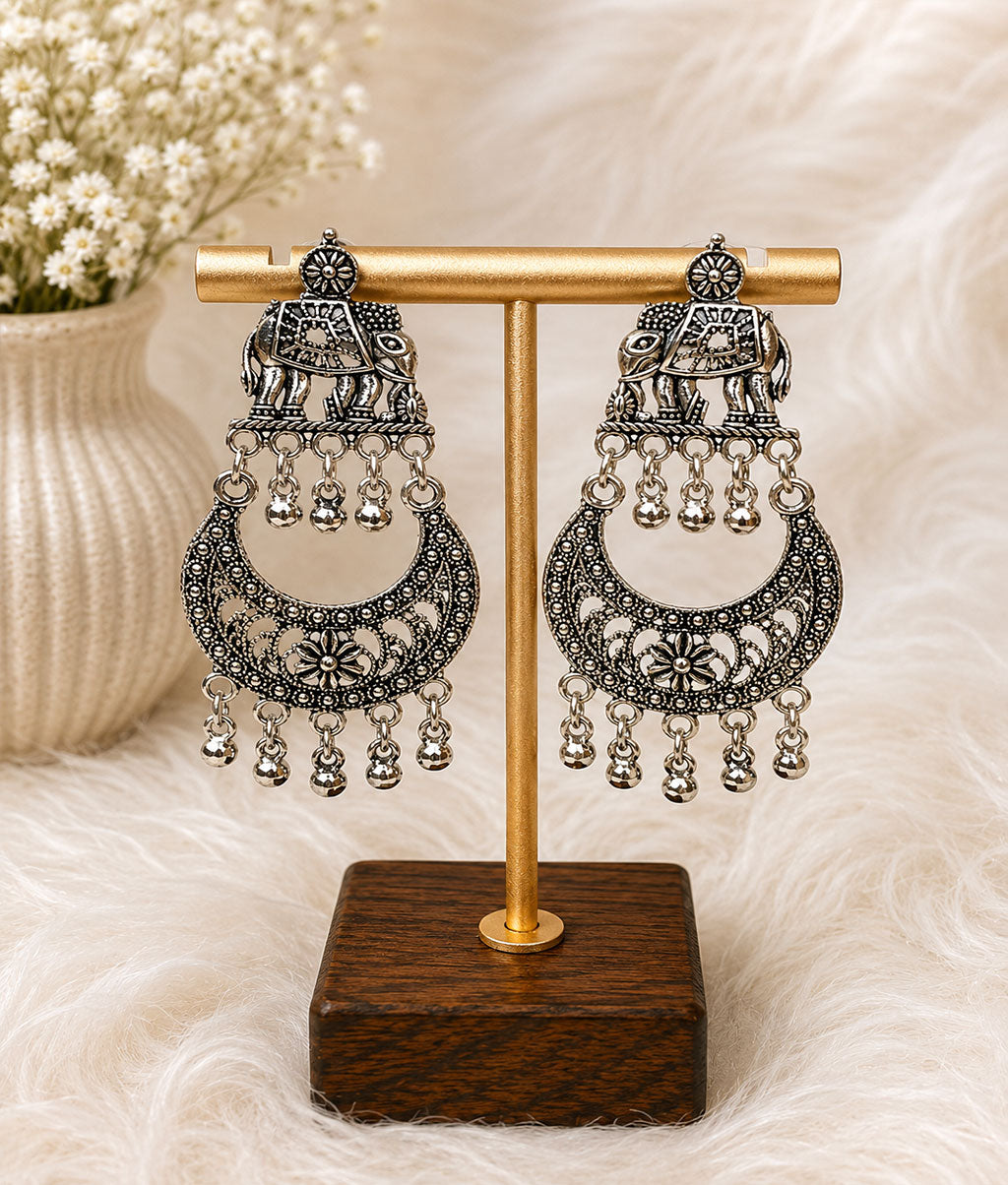 Royal Elephant Chandbali Jhumka Earrings
