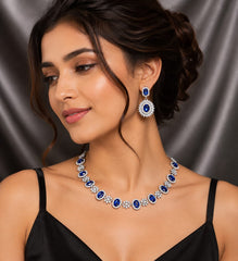 Royal Sapphire American Diamond Necklace Set | Blue CZ Bridal Jewellery | Maryada Online