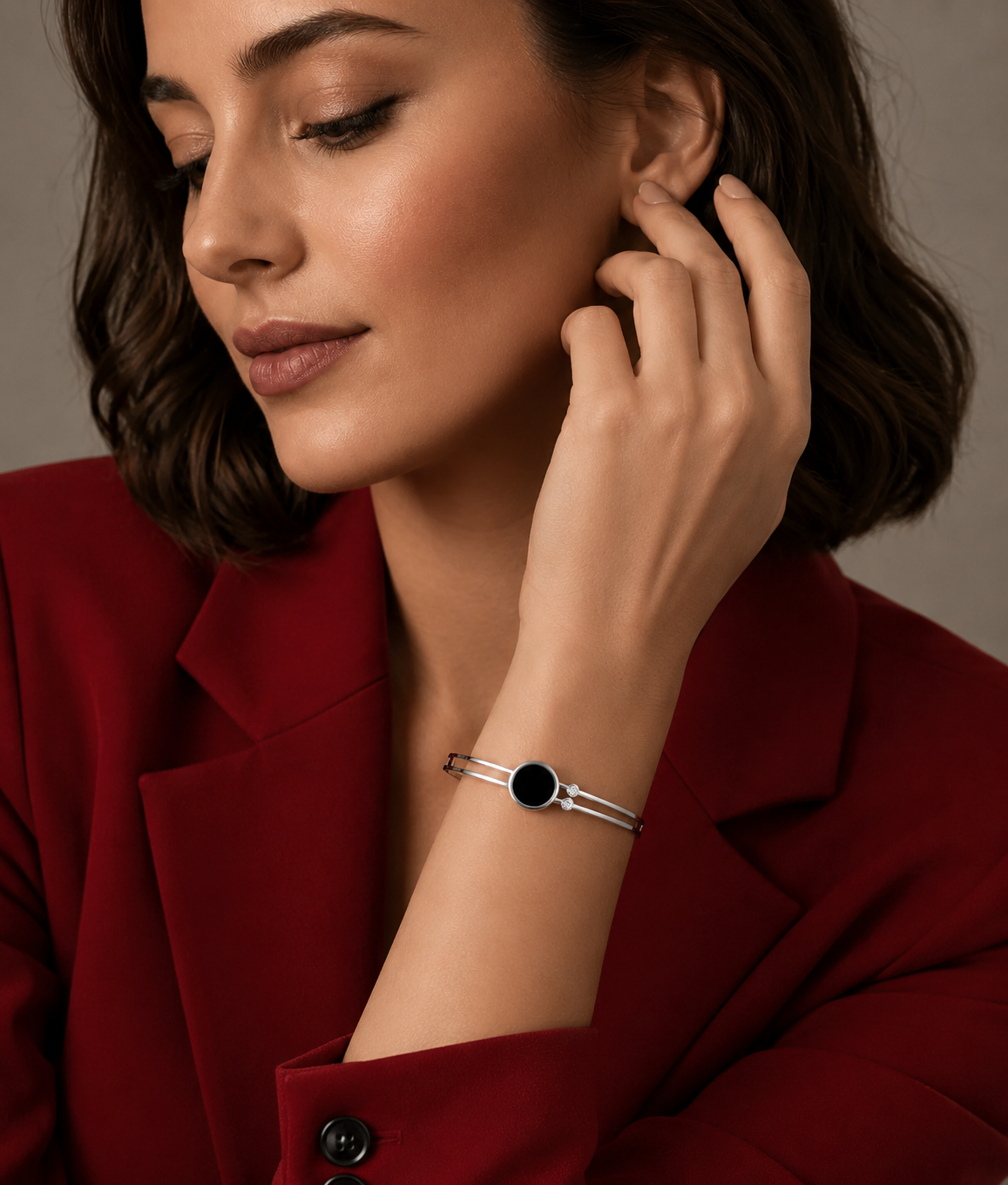 Silver Eclipse Crystal Open Bangle