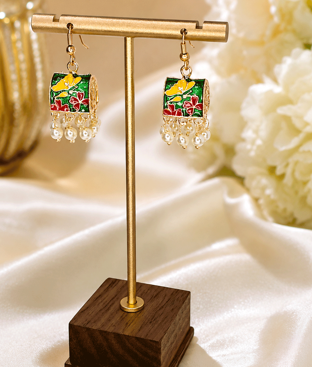 Red Blossom Pearl Charm Earrings