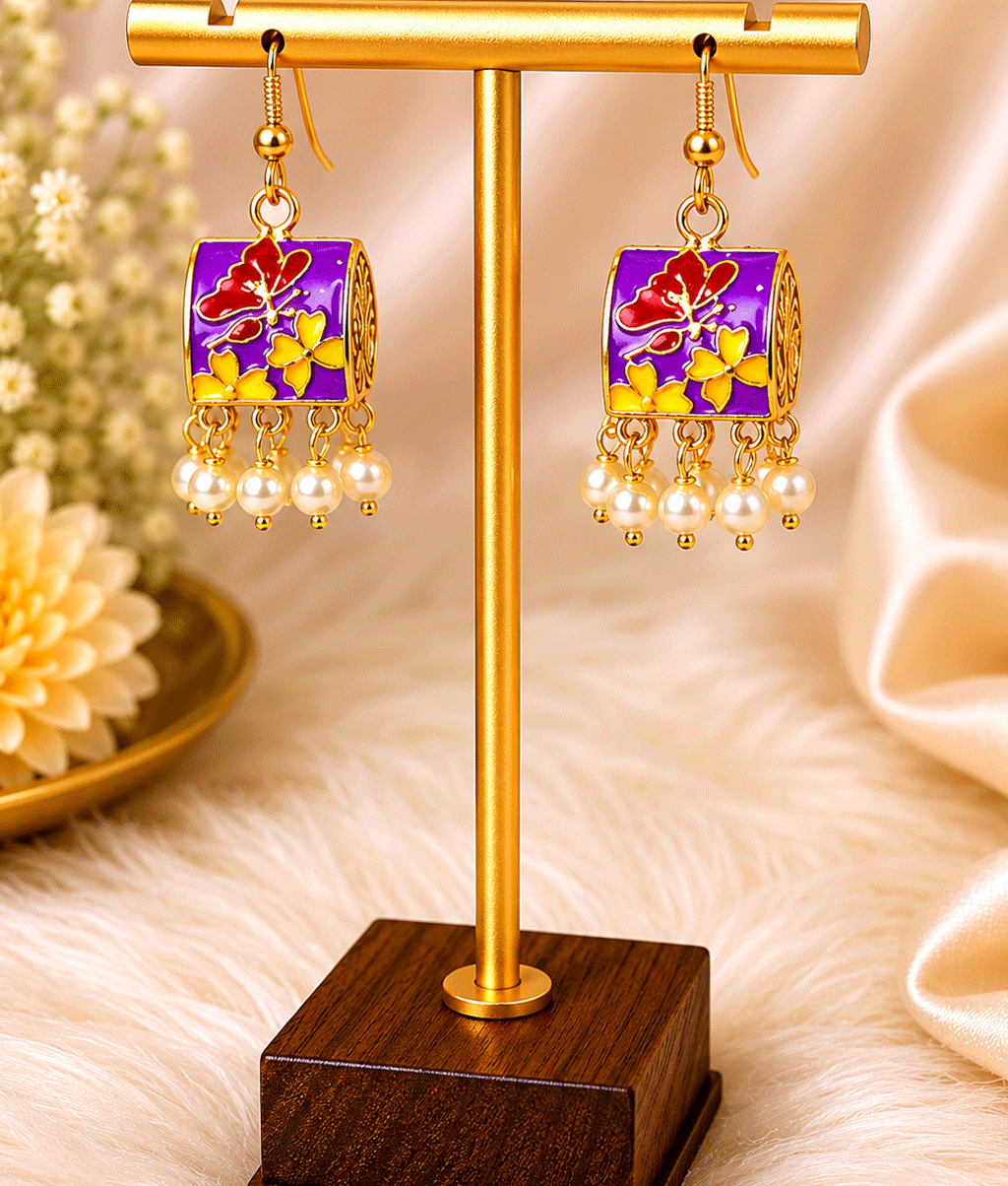 Red Blossom Pearl Charm Earrings