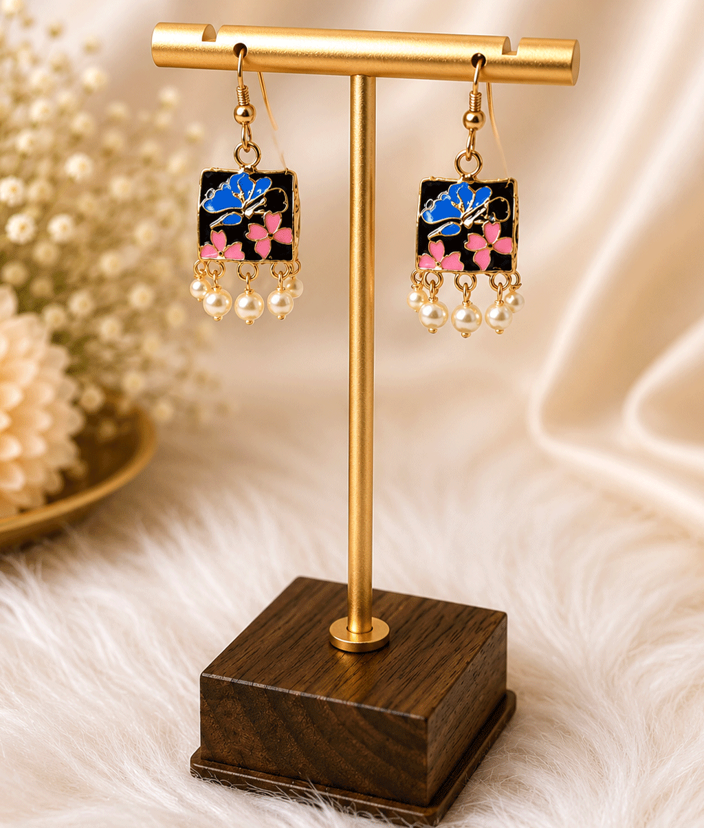 Red Blossom Pearl Charm Earrings