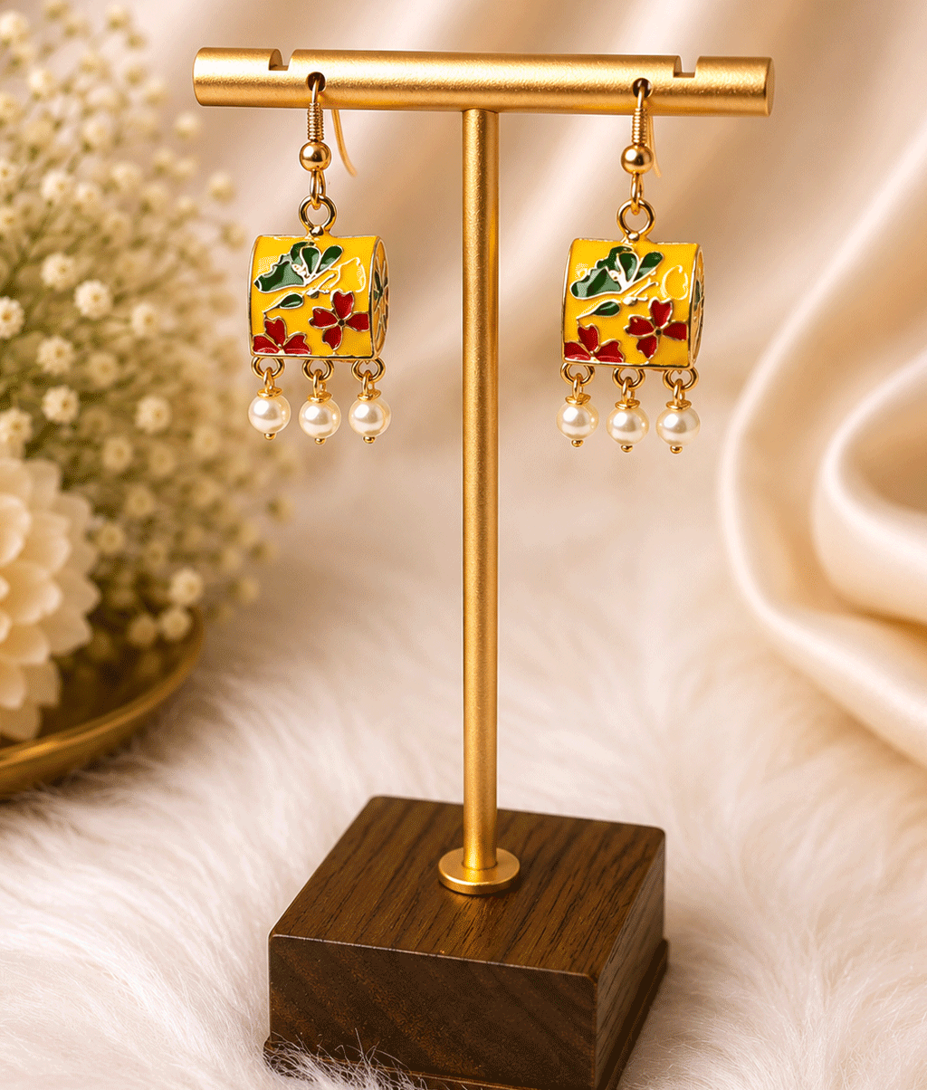 Red Blossom Pearl Charm Earrings
