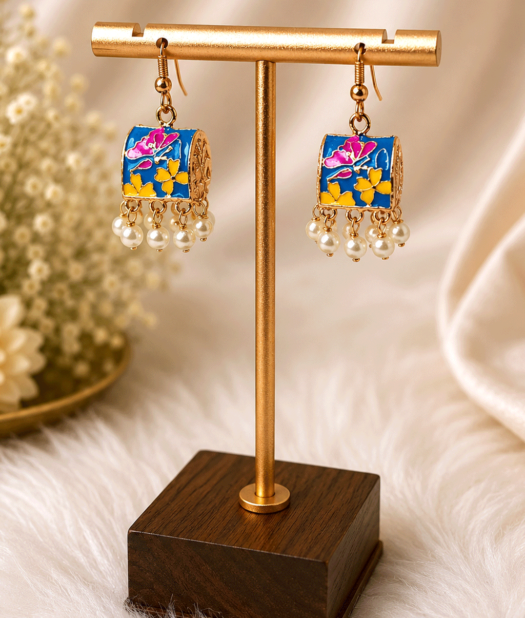 Red Blossom Pearl Charm Earrings