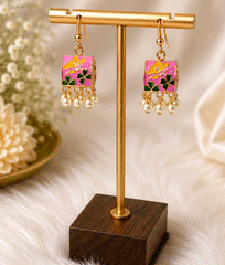 Red Blossom Pearl Charm Earrings
