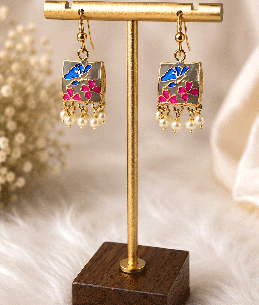 Red Blossom Pearl Charm Earrings