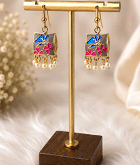 Red Blossom Pearl Charm Earrings