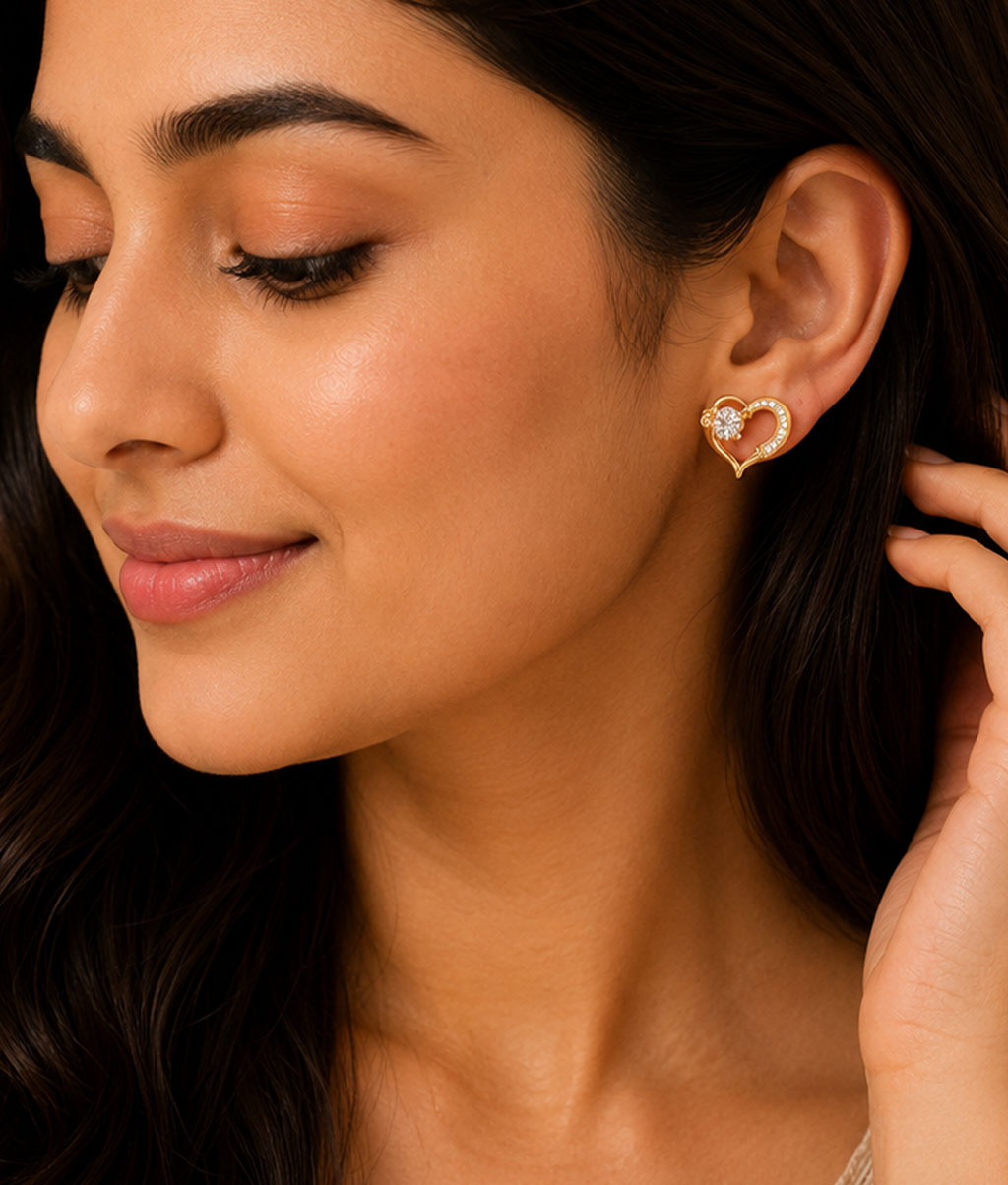 Cupid's Golden Heart Studs
