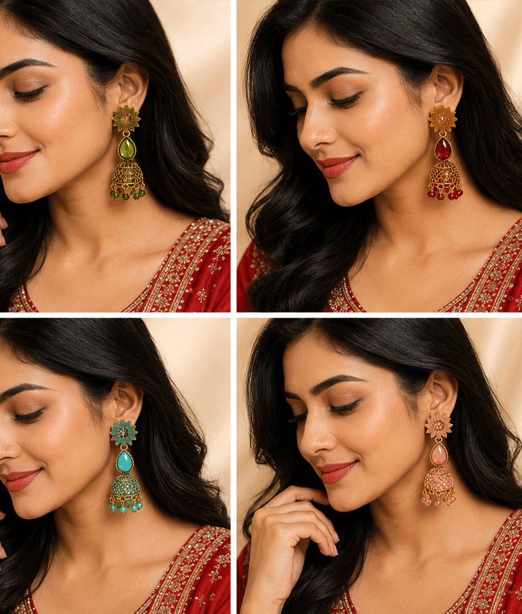 Multicolors Sunflower Olive Jhumka