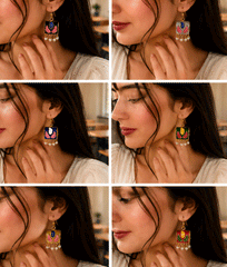 Multicolor Meenakari Square Pearl Drop Earrings