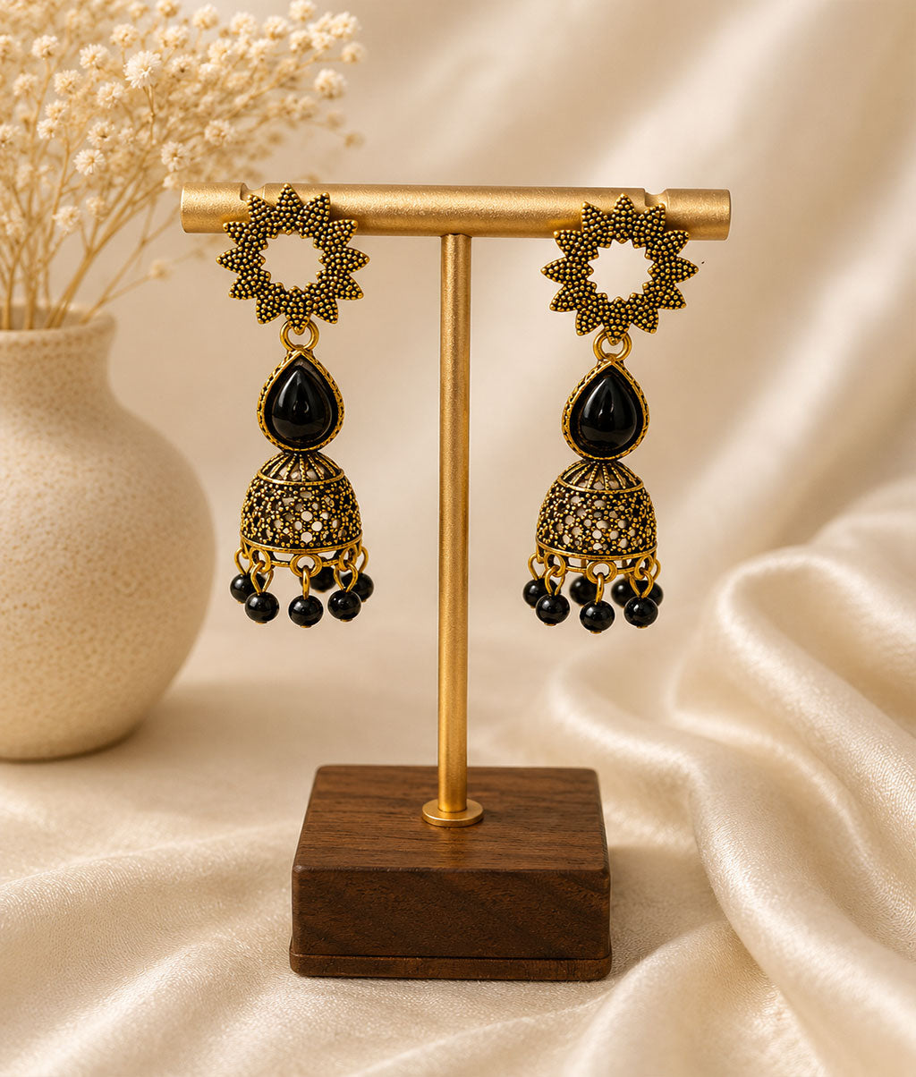 Sunflower Olive Jhumka Earrings 