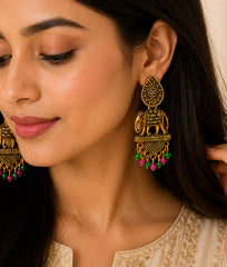 Traditional Gold Elephant Motif Earrings