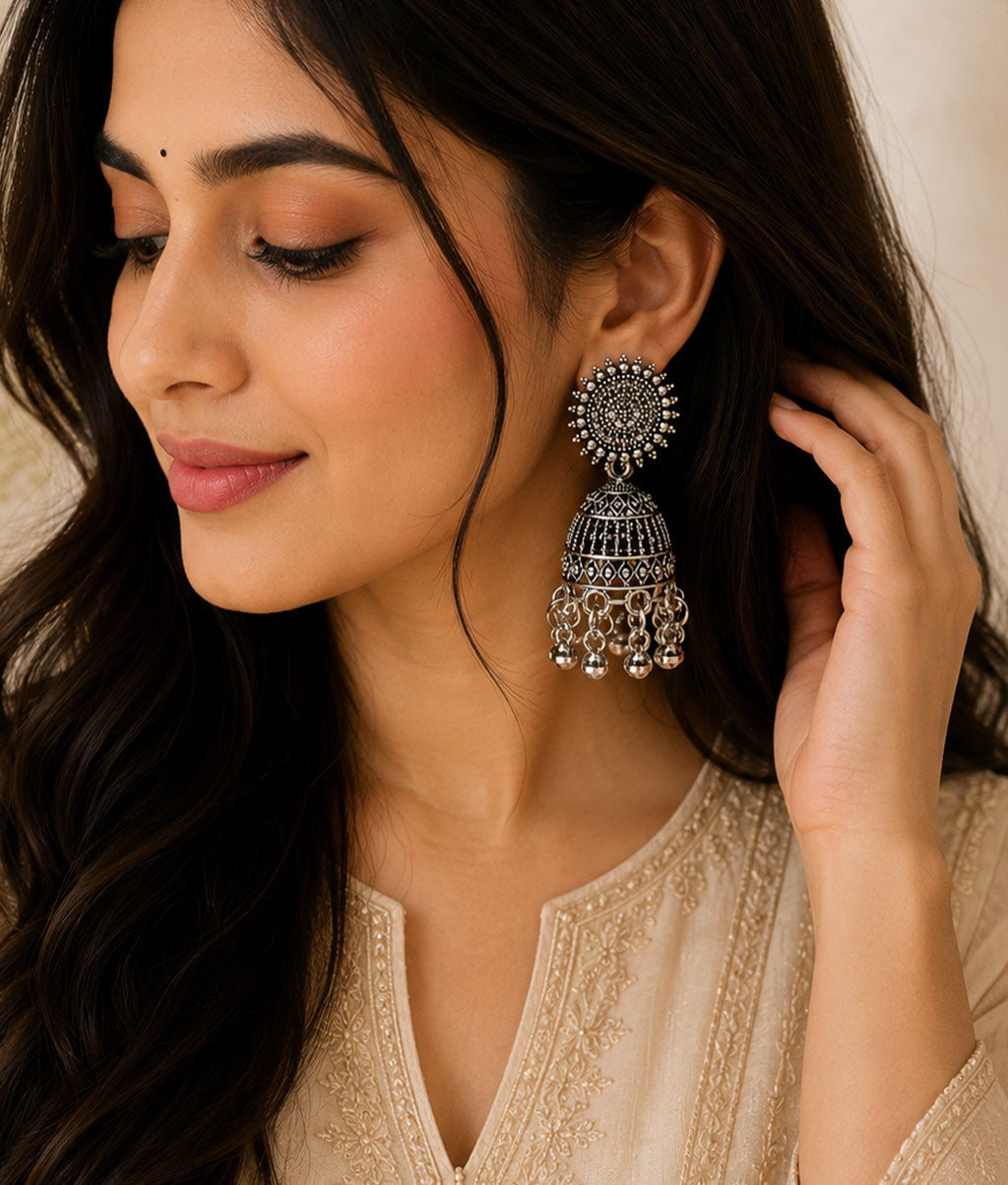 Royal Oxidised Chandrika Jhumka Earrings