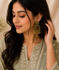 Antique Mirror Chandbali Jhumka Earrings