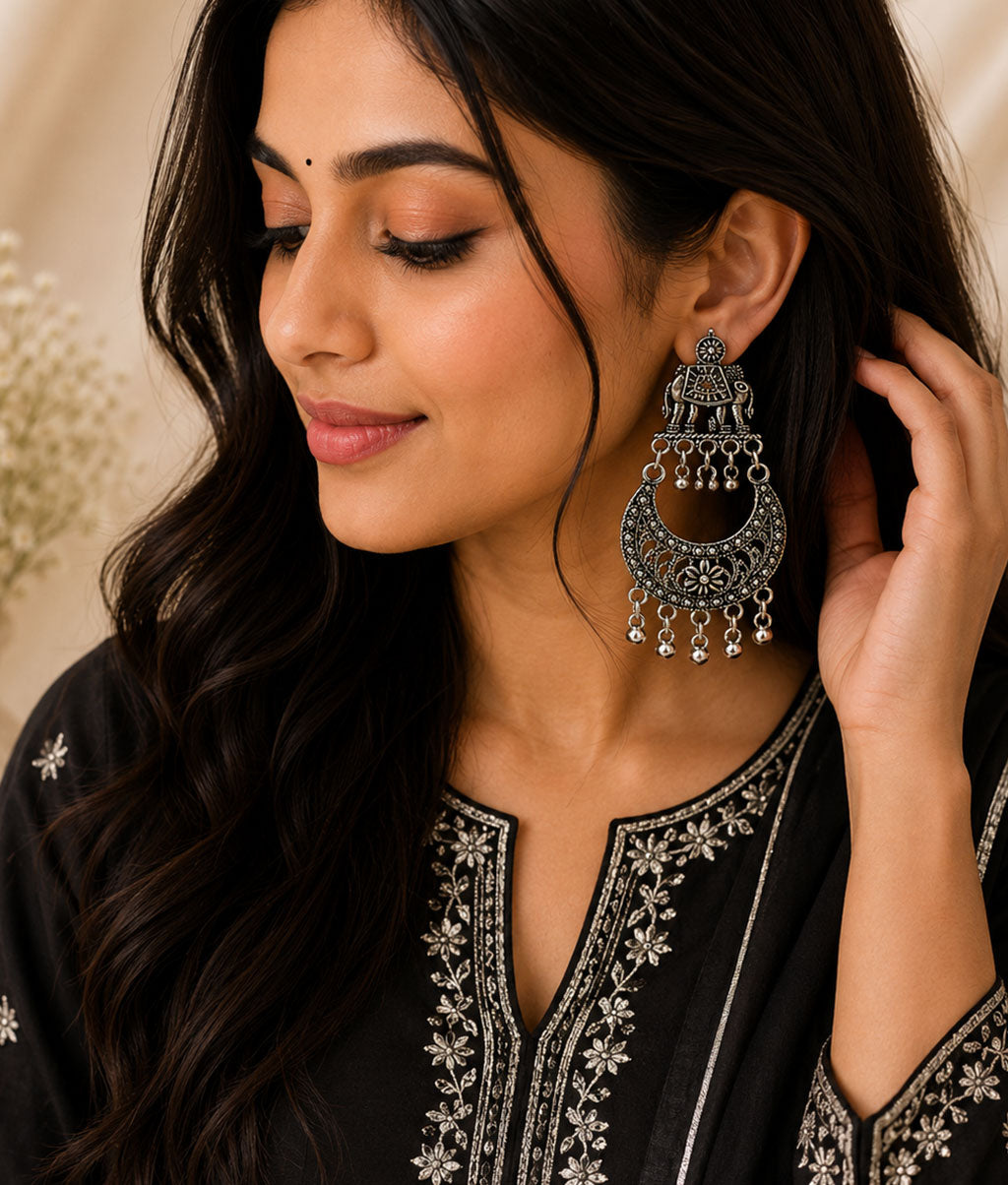 Royal Elephant Chandbali Jhumka Earrings